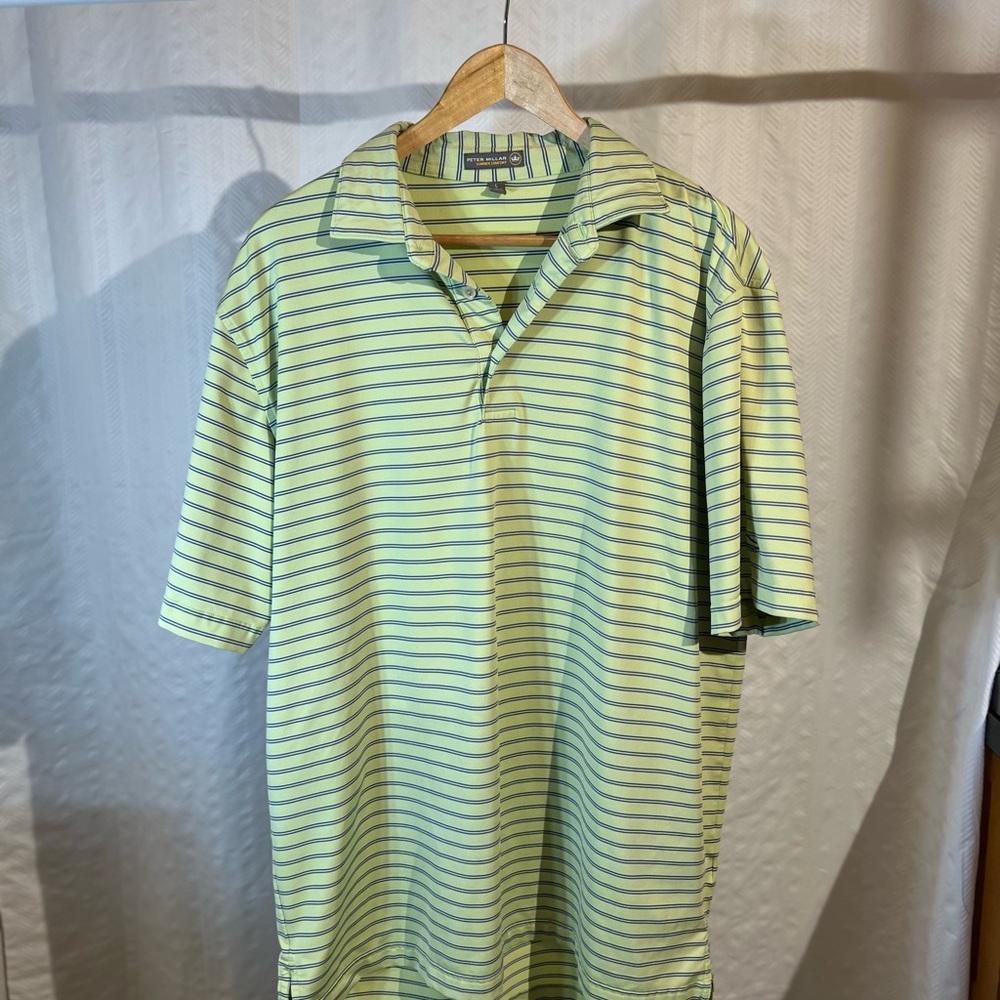 Peter Millar Summer Comfort Light Green Striped Polo Shirt